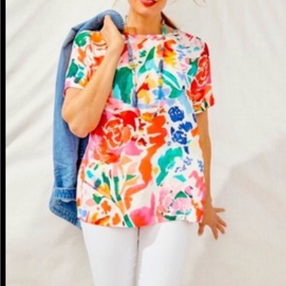 Chico's Vibrant Floral Short Sleeve Top - Picture 1 of 4